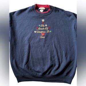 Vintage Christmas Sweatshirt Hand Embroidered